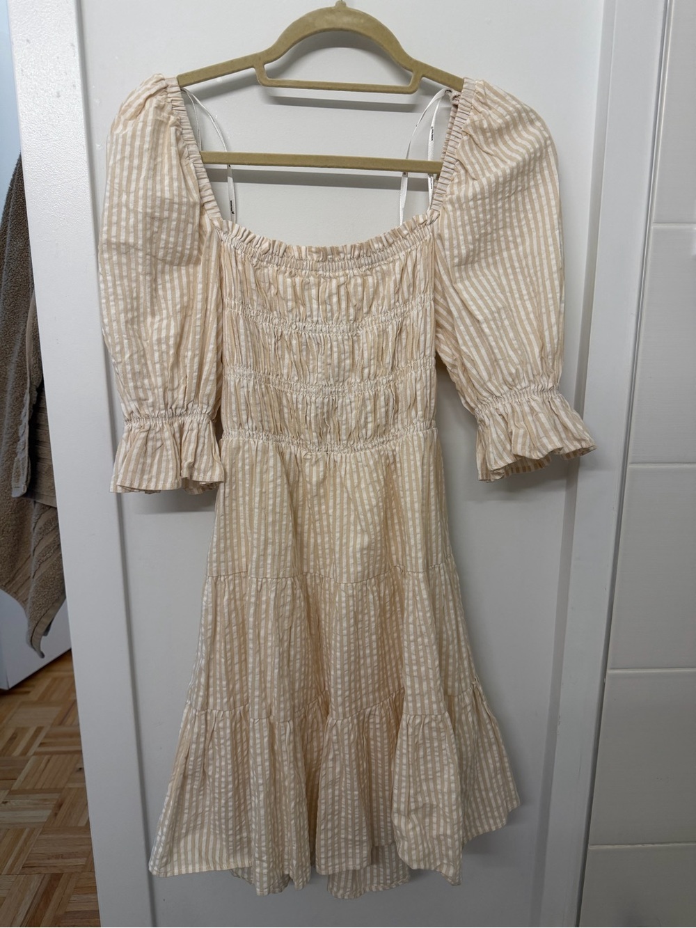 MINKPINK Lune mini dress striped white & tan